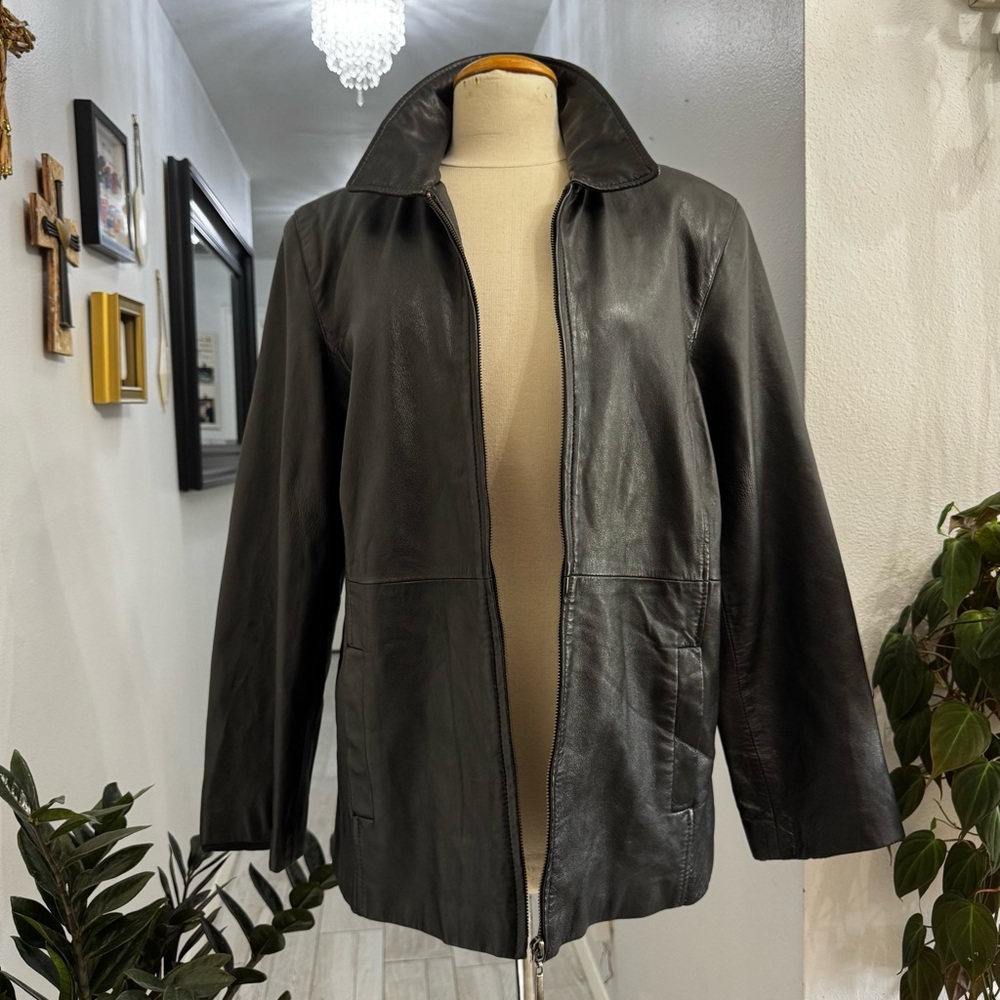 Style & Co. Black Leather Zip Front Jacket L